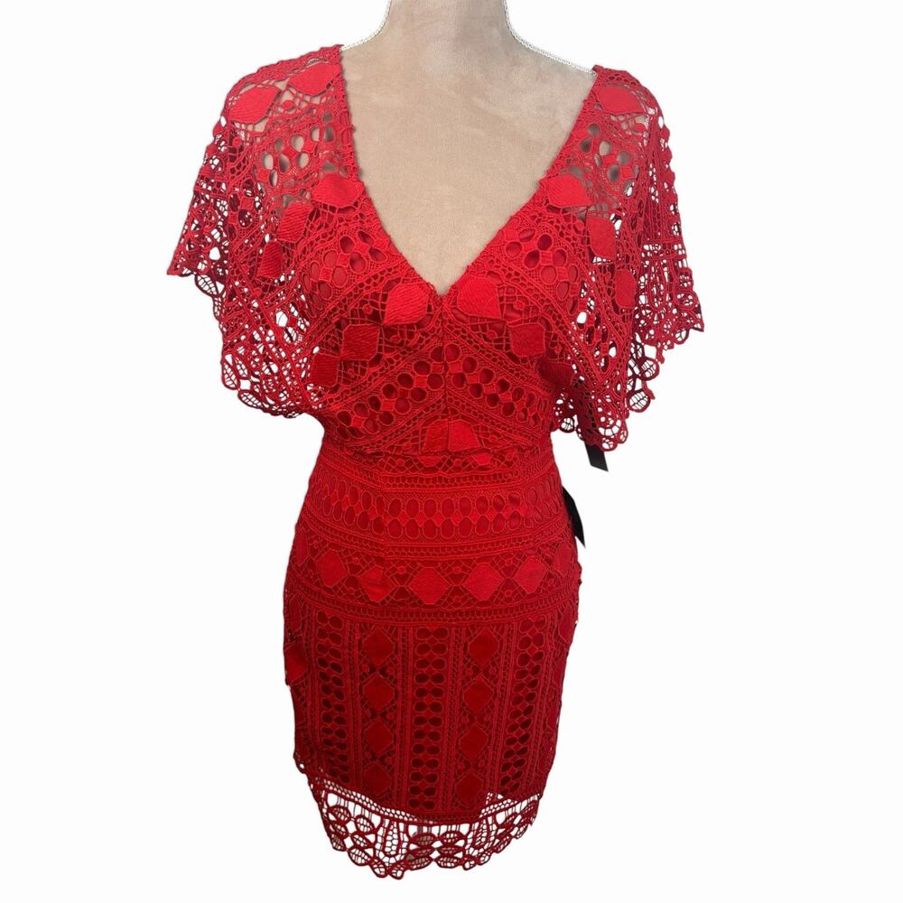 Lulus Red Crochet Lace Mini Dress NWT XS Flutter Sleeve Cocktail Party Wedding